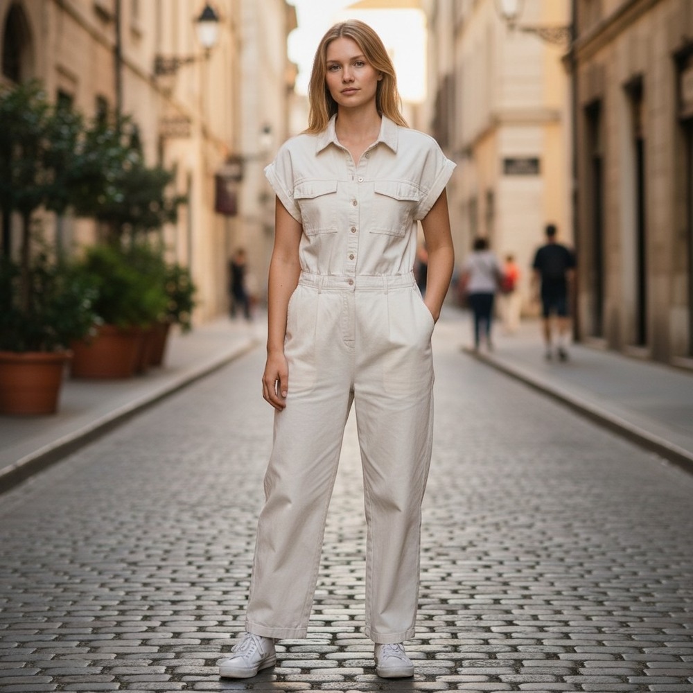 Abercrombie & Fitch Cream Utility Boilersuit Jumpsuit Short Sleeve size  LP